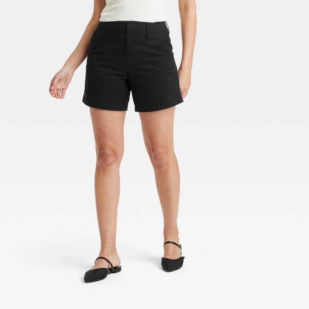 A New Day Women’s High Rise Chino Shorts Stretch Cotton Pockets Black Size 14